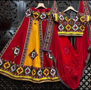 New Designer Cotton With Mirror Work Lehenga Choli For Navratri